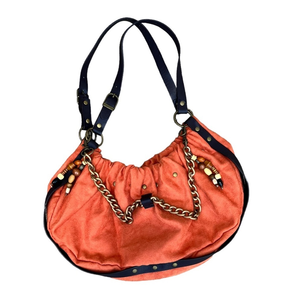 Lulu Boho Faux Suede & Leather Hobo Shoulder Bag with Chain and Bead Detailing - Picture 2 of 5
